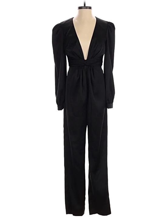 Ieena For Mac Duggal Pants - Deep V Long-Sleeve Black Jumpsuit